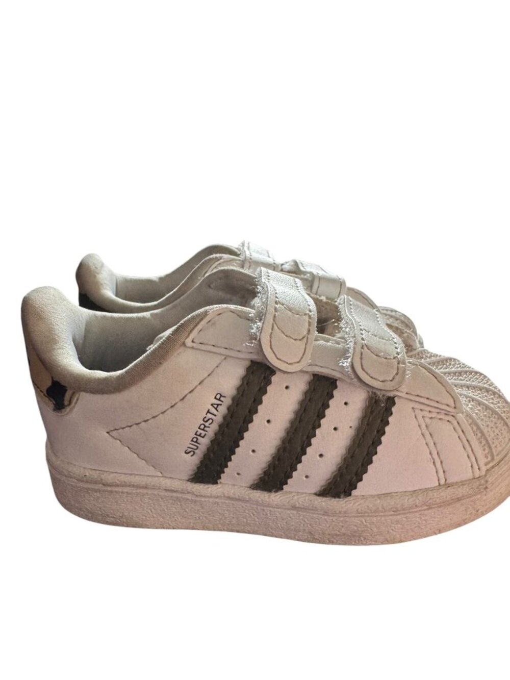 Adidas Superstar Kids Shoes White/Black Straps Size 5K Camo Accent